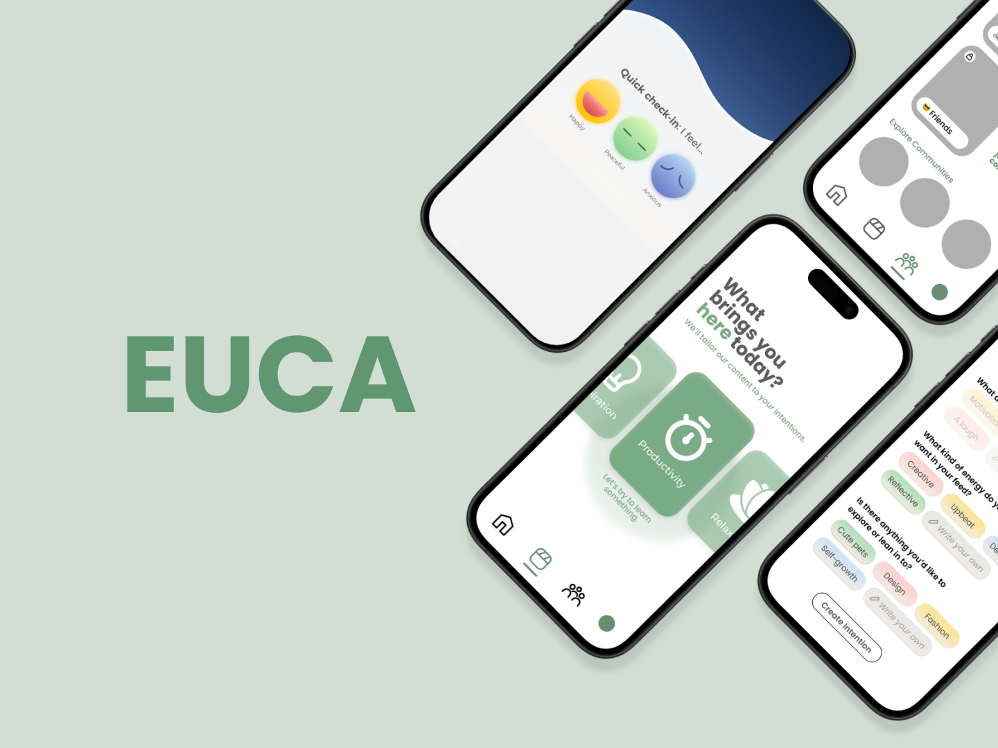 Euca wellbeing mobile application screens