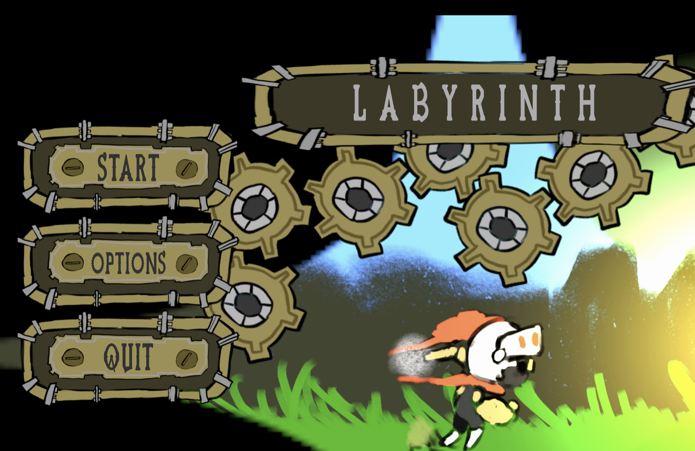 Medieval mechanical title screen for Labyrinth