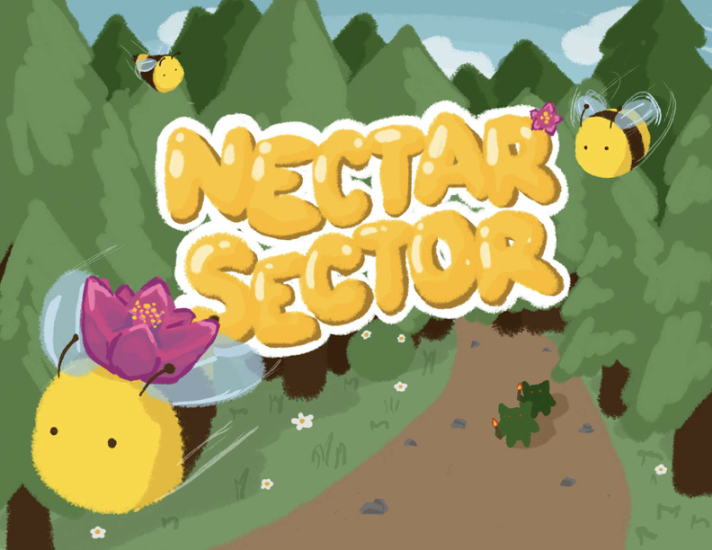 Nectar Sector illustrated board game cover with bees in a forest
